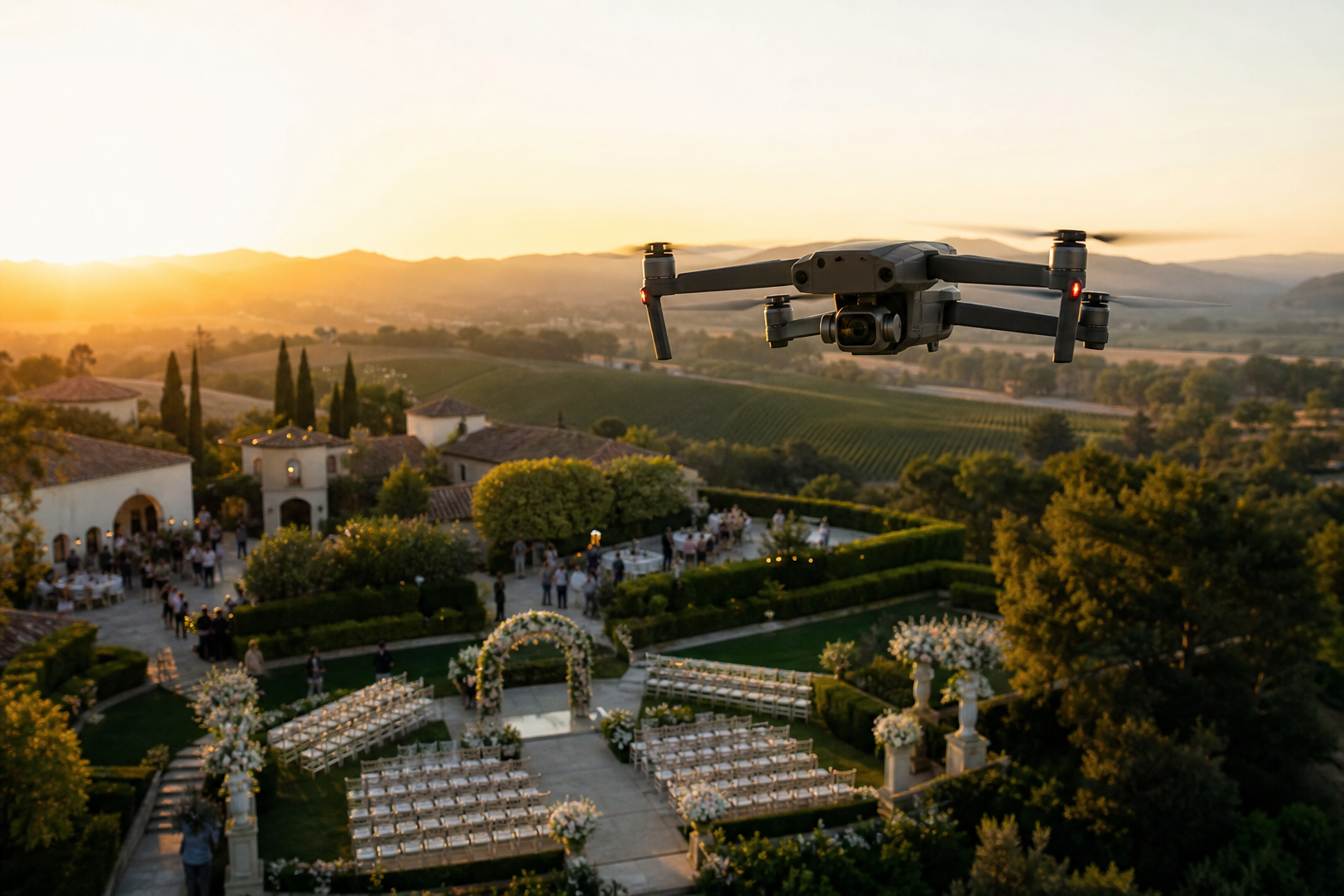 Vue aérienne de drone sur un lieu de réception